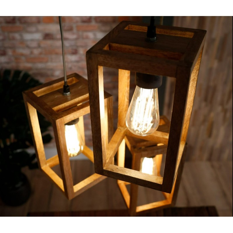 ZI Hanging lamp 3x wooden frame stepped